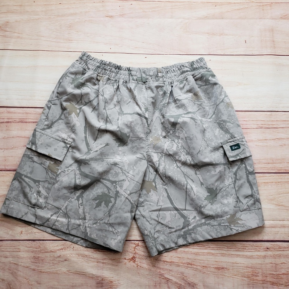 Esc Cargo Shorts Mens 36 Gray Camouflage Polyester Spandex Relaxed Fit Lined